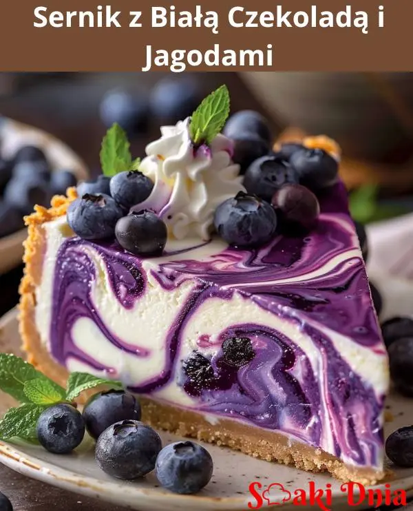 Elegancki sernik z białą czekoladą i jagodami