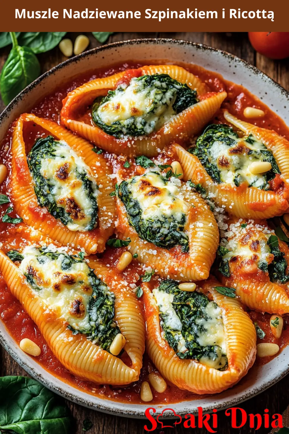 Nadziewane Muszle z Ricottą i Szpinakiem w Sosie Pomidorowym