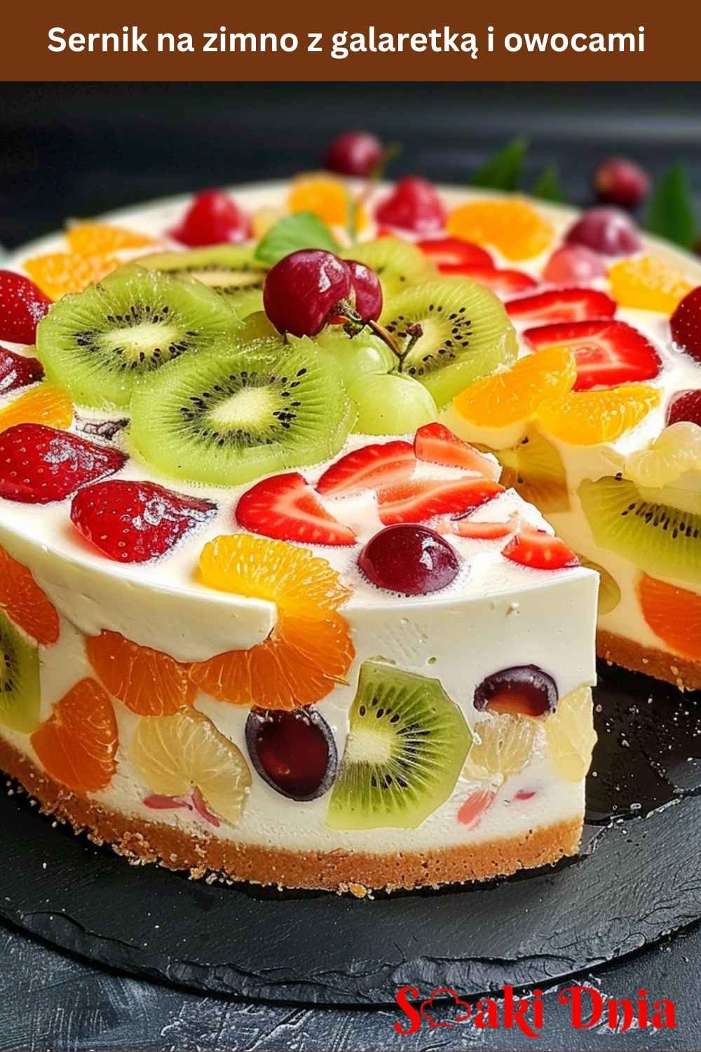 sernik na zimno z galaretką i owocami