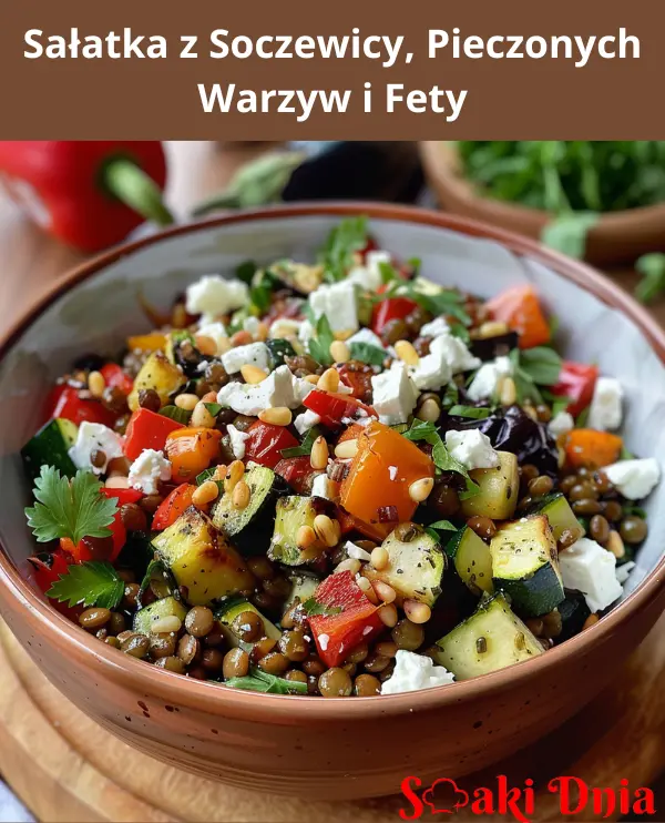 Sałatka z Soczewicy, Pieczonych Warzyw i Fety – Z Dodatkiem Rukoli i Orzechów Piniowych