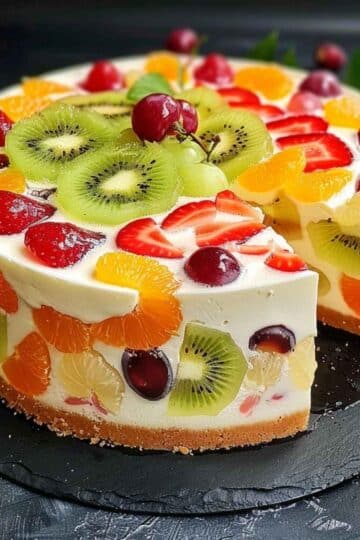 sernik na zimno z galaretką i owocami