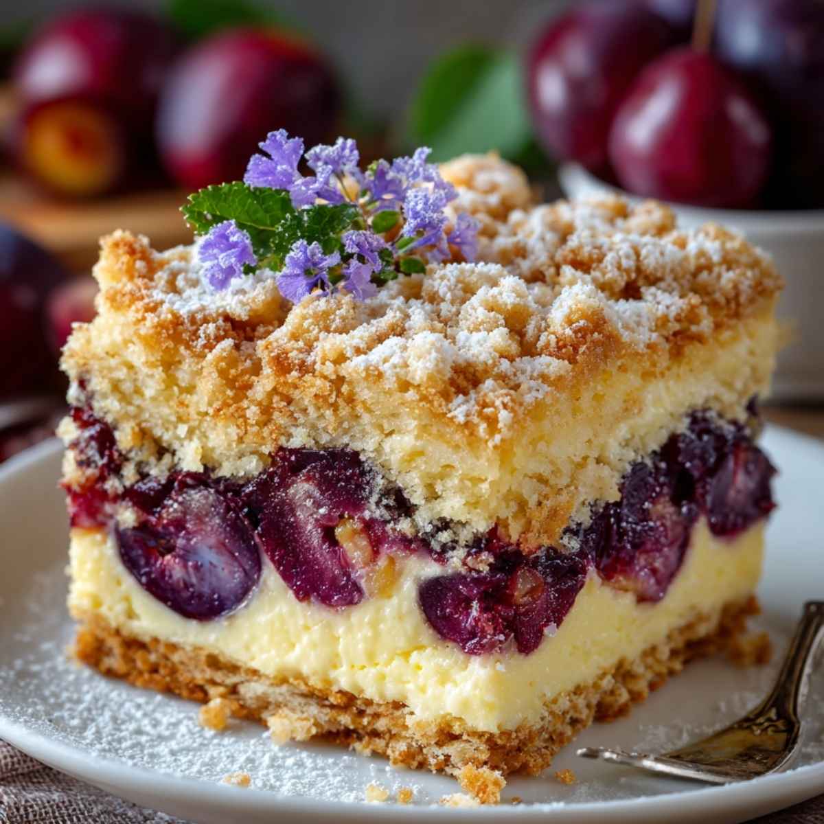 Ciasto ze śliwkami i budyniem