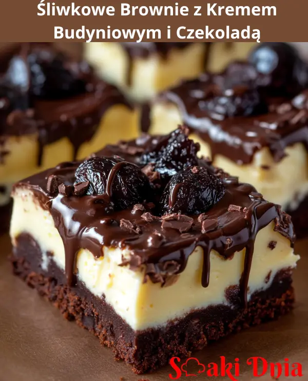 Śliwkowe Brownie z Kremem Budyniowym i Czekoladą
