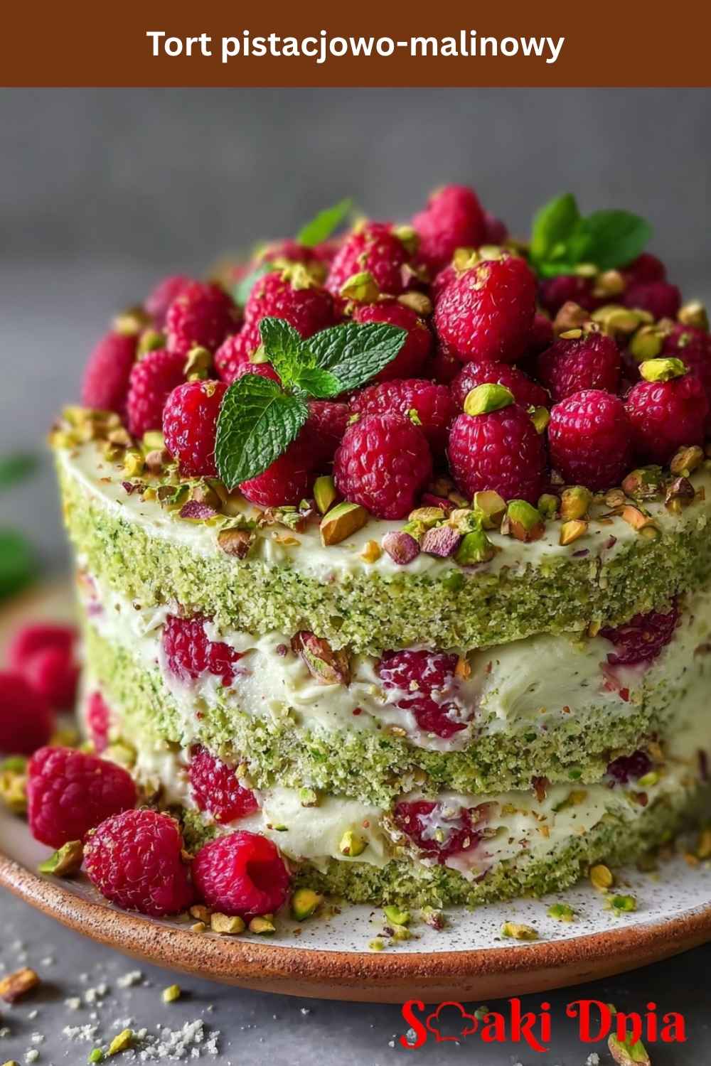 Tort pistacjowy z Malinami