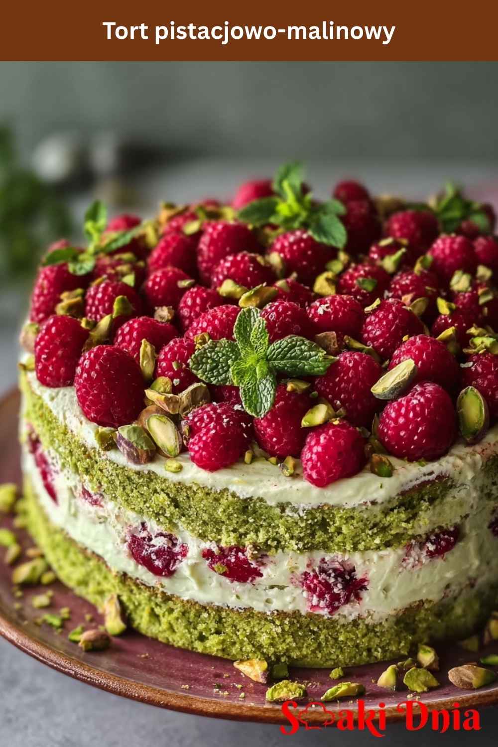 Tort pistacjowy z Malinami