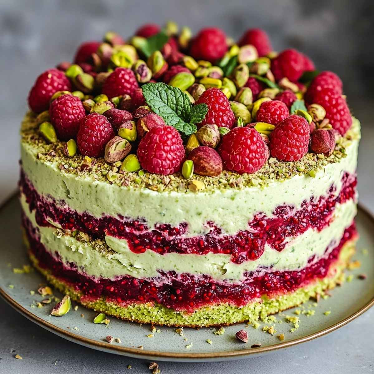 Tort pistacjowy z Malinami