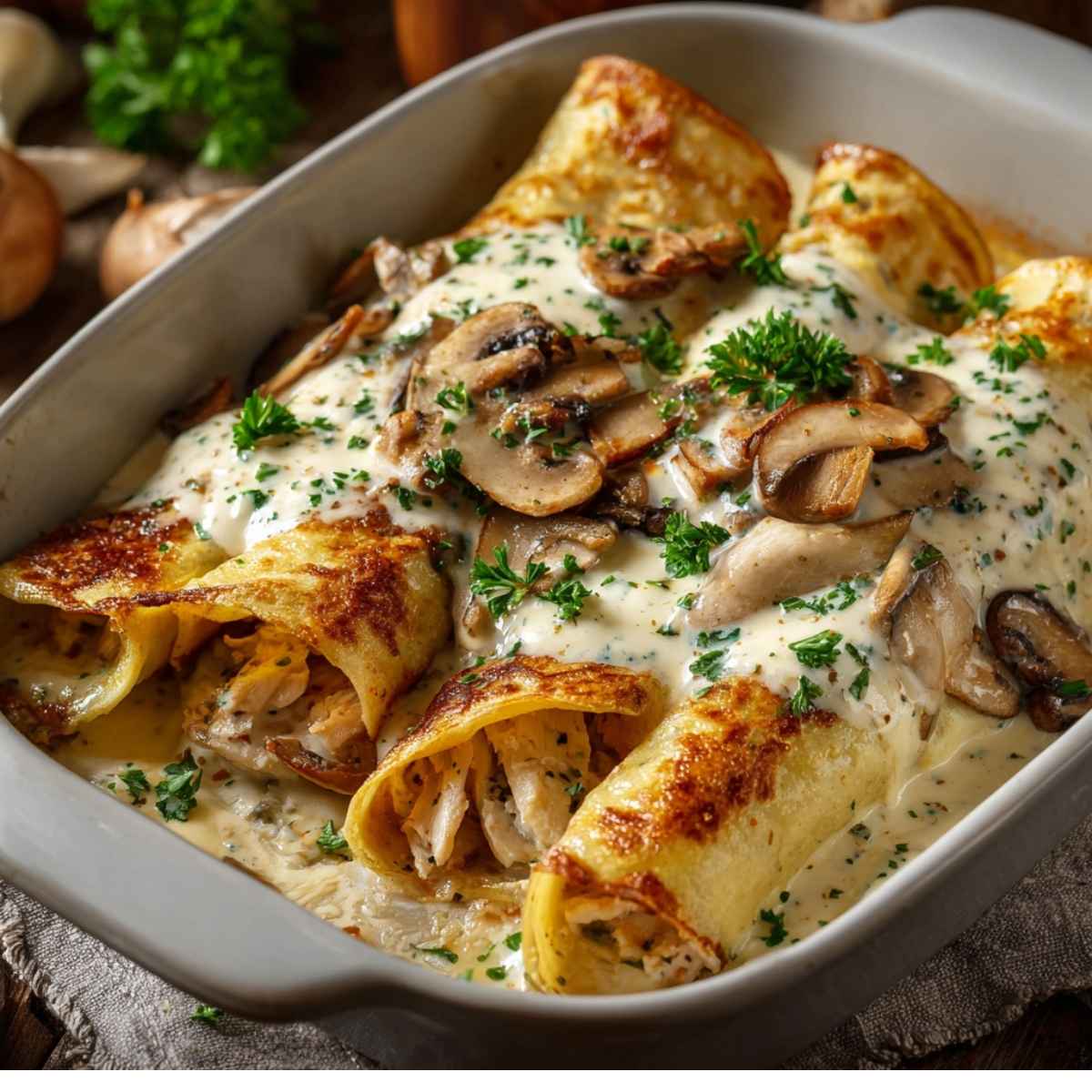 Zapieczone Naleśniki z Kurczakiem