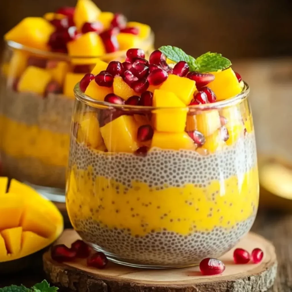 Mango Chia Pudding z Granatem i Pestkami Dyni
