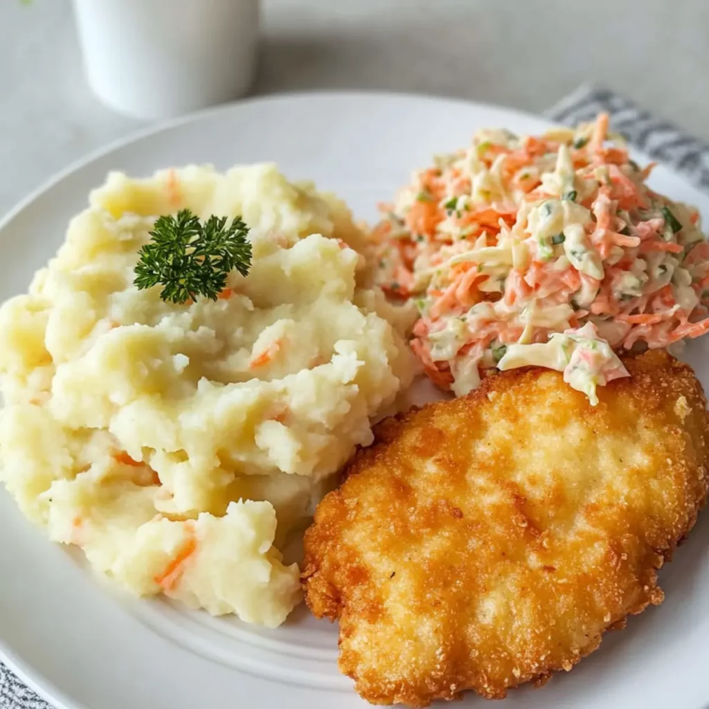 Kotlet schabowy z ziemniakami i surówką