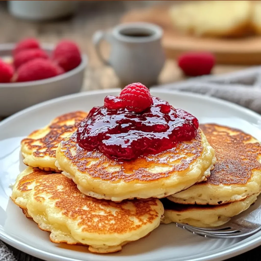 Placuszki twarogowe z malinową konfiturą