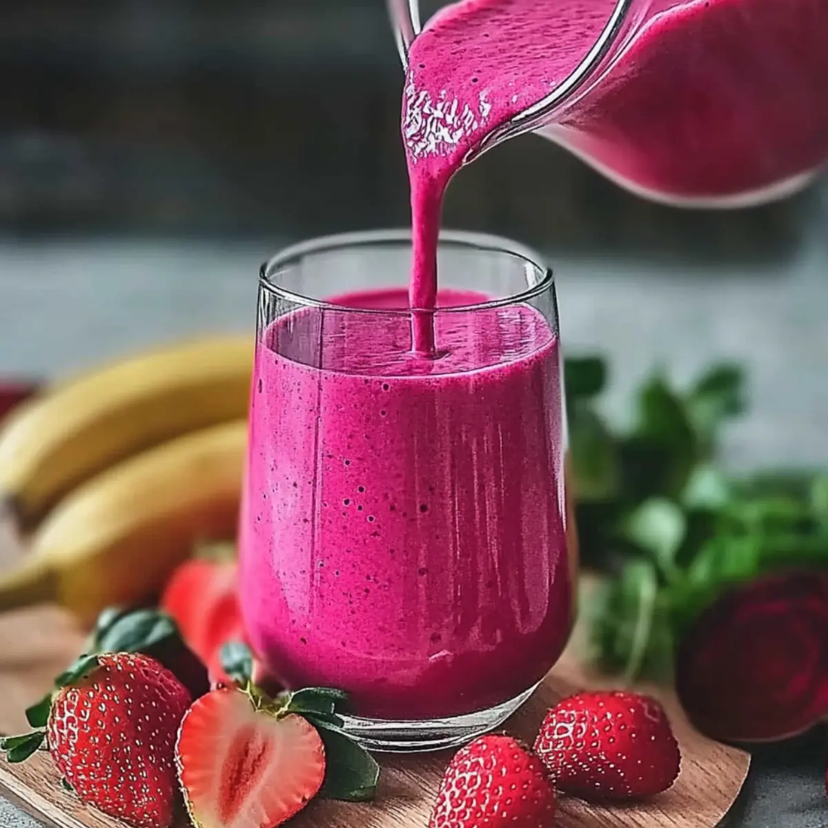 Różowe smoothie z burakiem, bananem i truskawkami