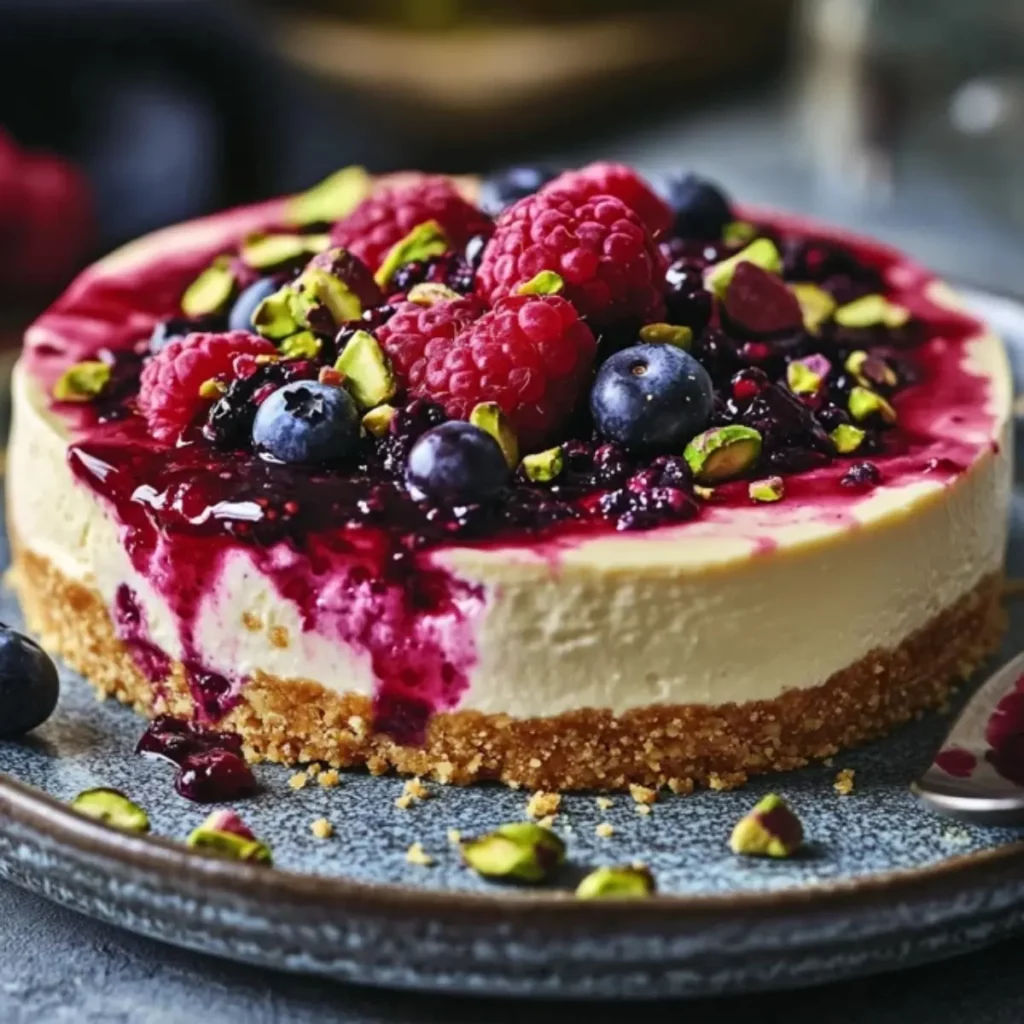 19 Ciast Bez Pieczenia, Które Zrobisz Bez Włączania Piekarnika 12 Sernik na zimno z owocami leśnymi i pistacjami