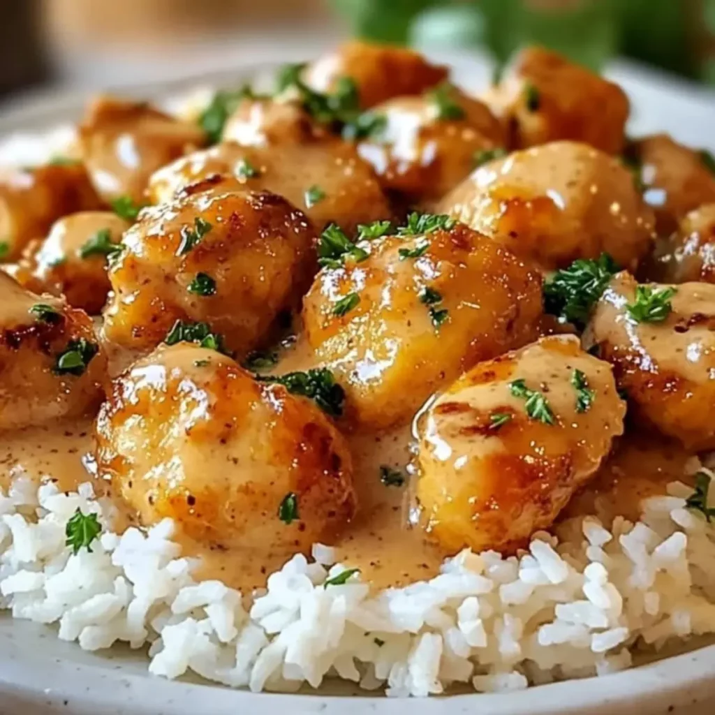 Kurczak w Kremowym Sosie Czosnkowym z Ryżem