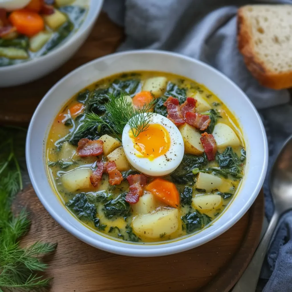 Zupa Szpinakowa z Jajkiem i Boczkiem – Idealna na Chłodne Dni!