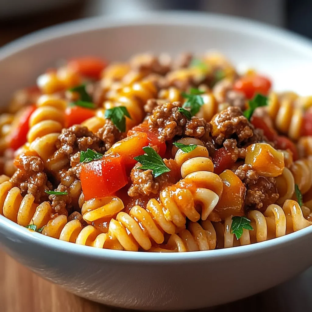 Makaron z Sosem Pomidorowo-Mięsnym i Papryką