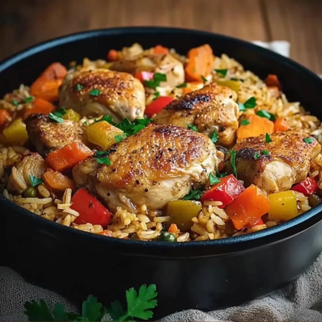 Zapiekanka z kurczakiem, ryżem i warzywami