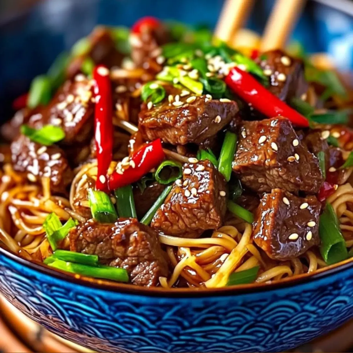 Smażony Makaron z Wołowiną i Warzywami