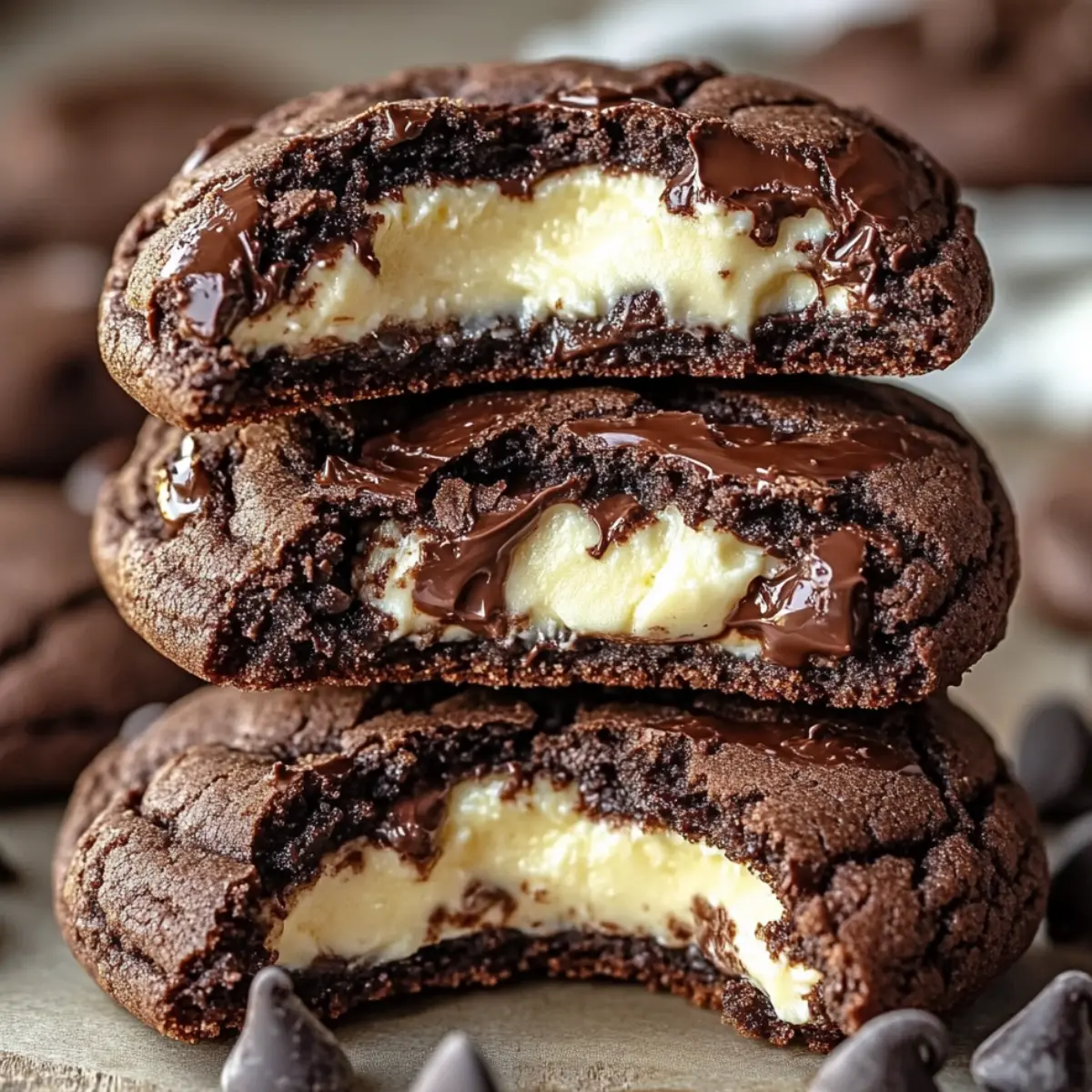 Czekoladowe ciastka z nadzieniem sernikowym