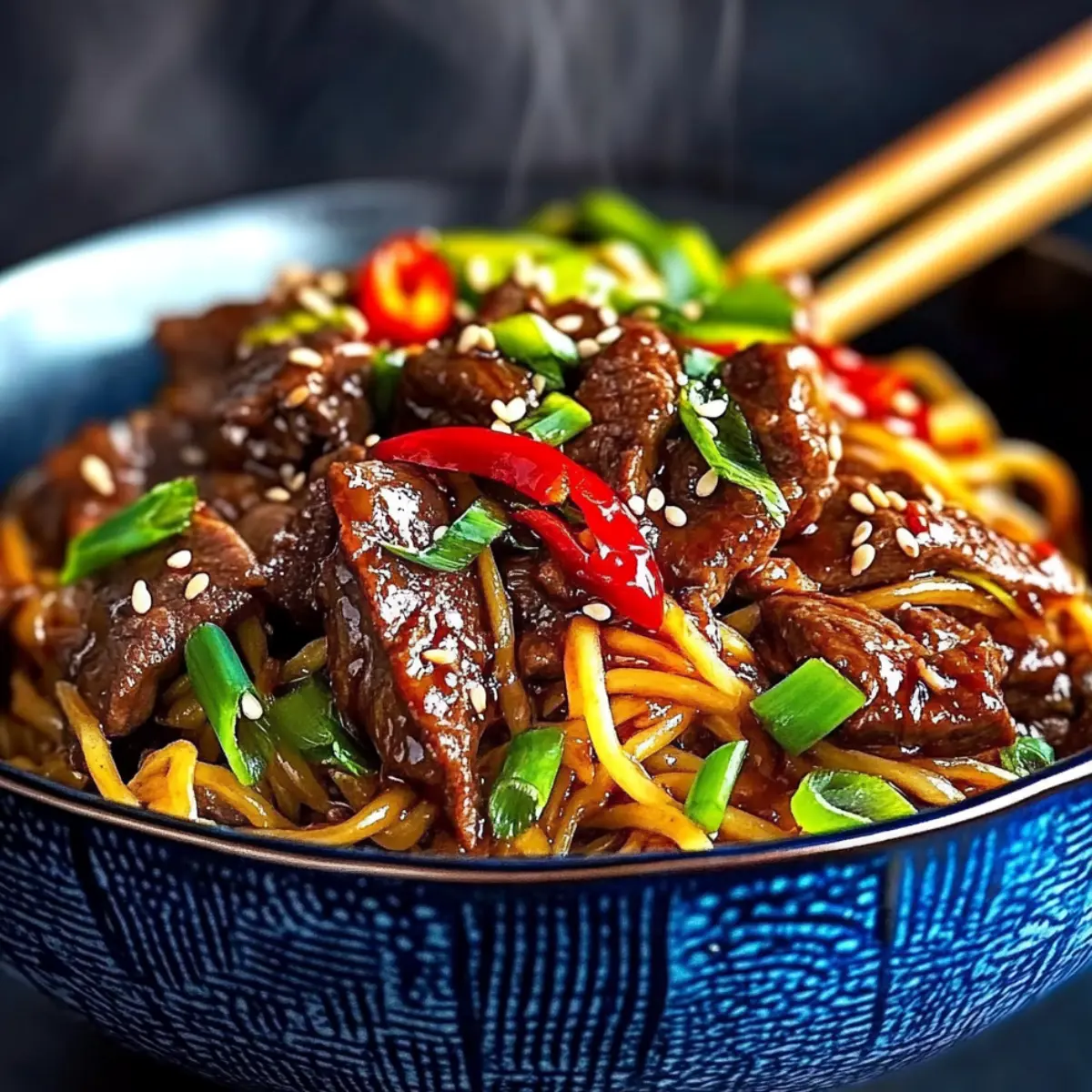 Wołowina w sosie teriyaki z makaronem