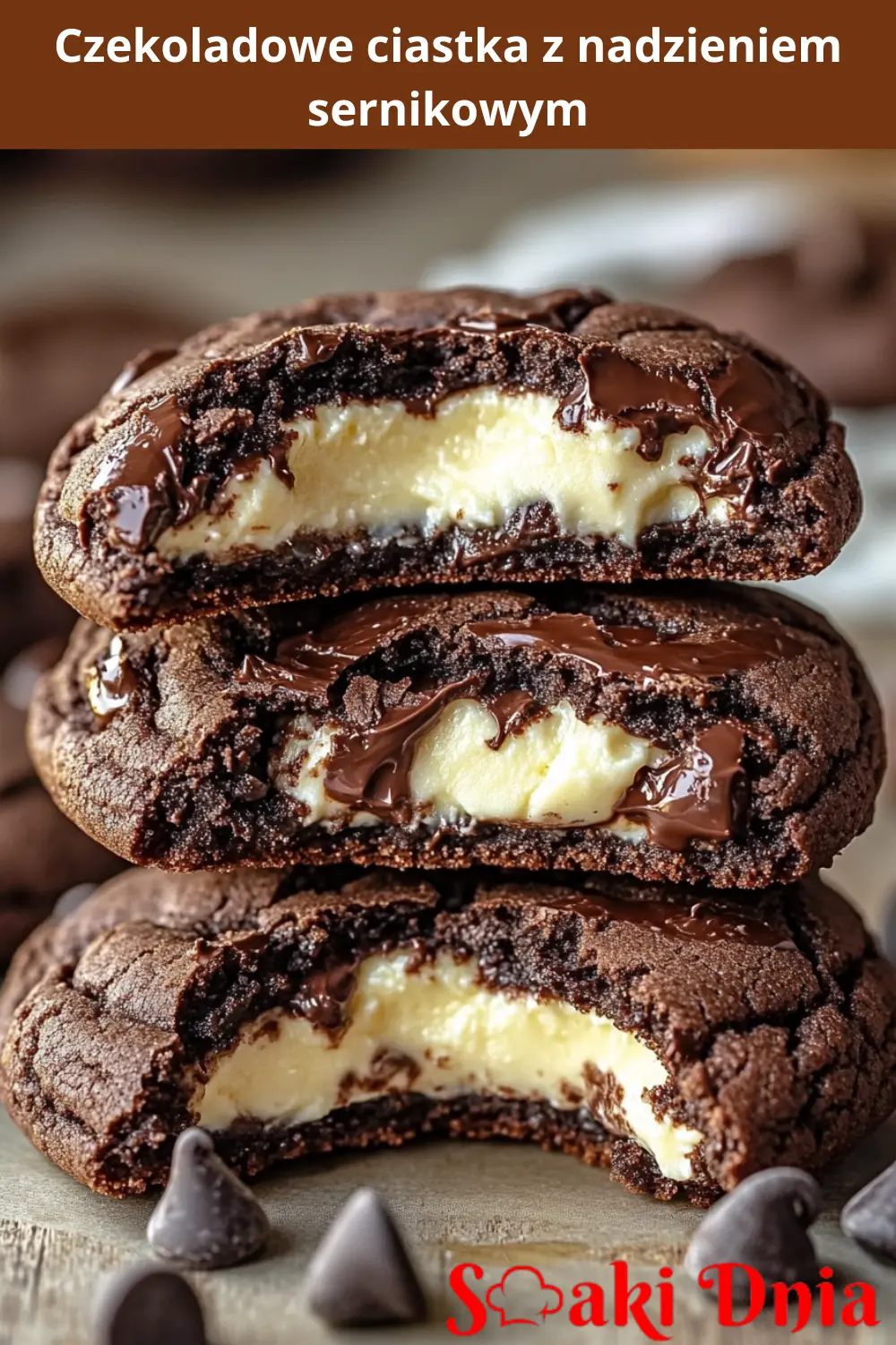 Czekoladowe ciastka z nadzieniem sernikowym