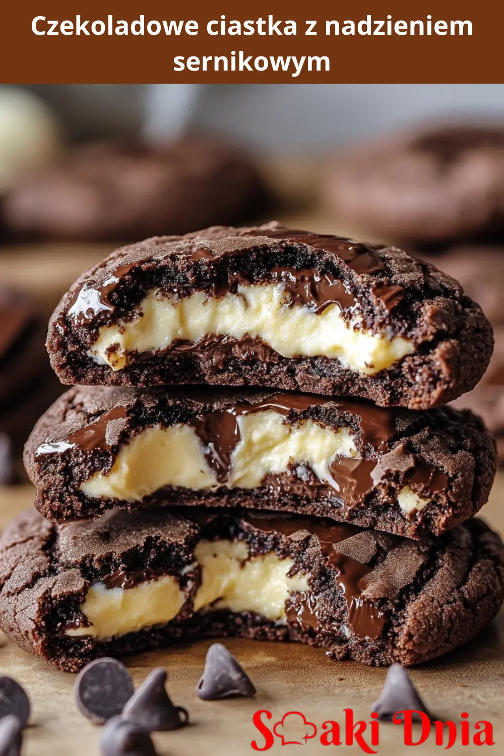 Czekoladowe ciastka z nadzieniem sernikowym