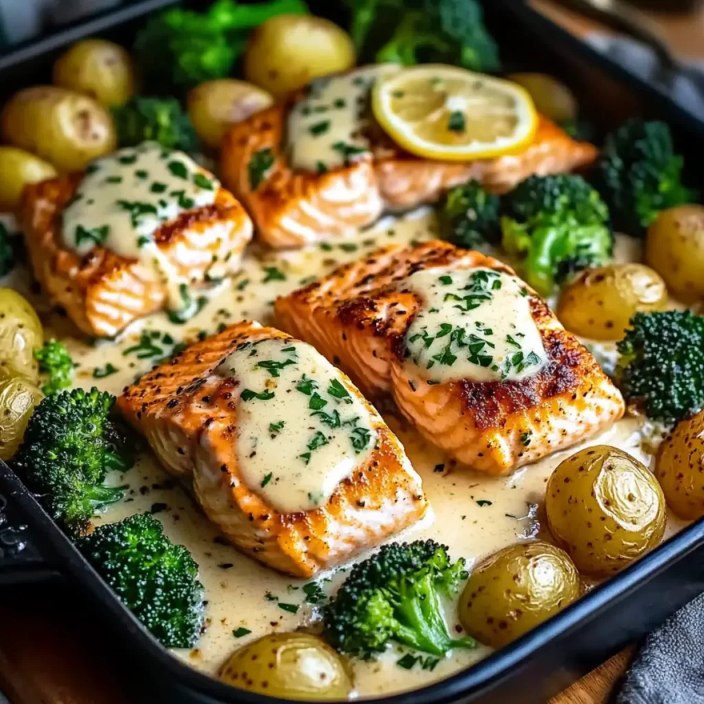 Łosoś w Kremowym Sosie Czosnkowym