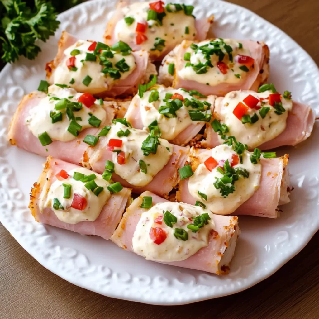 Roladki z Szynki z Farszem Jajecznym i Sosem Chrzanowym