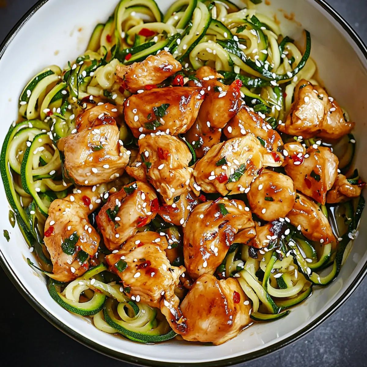 Kurczak z Cukinią i Makaronem Ryżowym w Sosie Sojowym