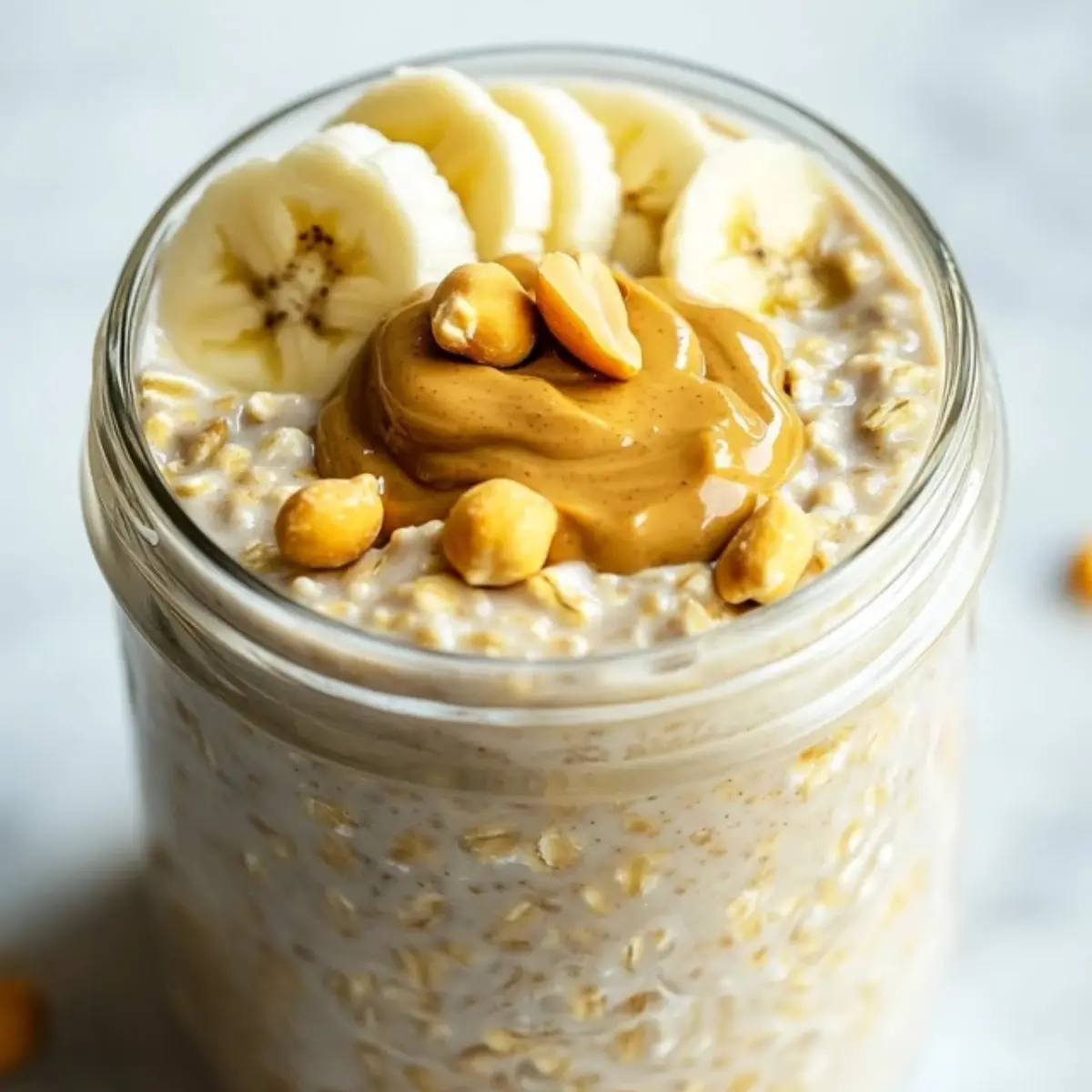 Nocna owsianka z masłem orzechowym i bananem