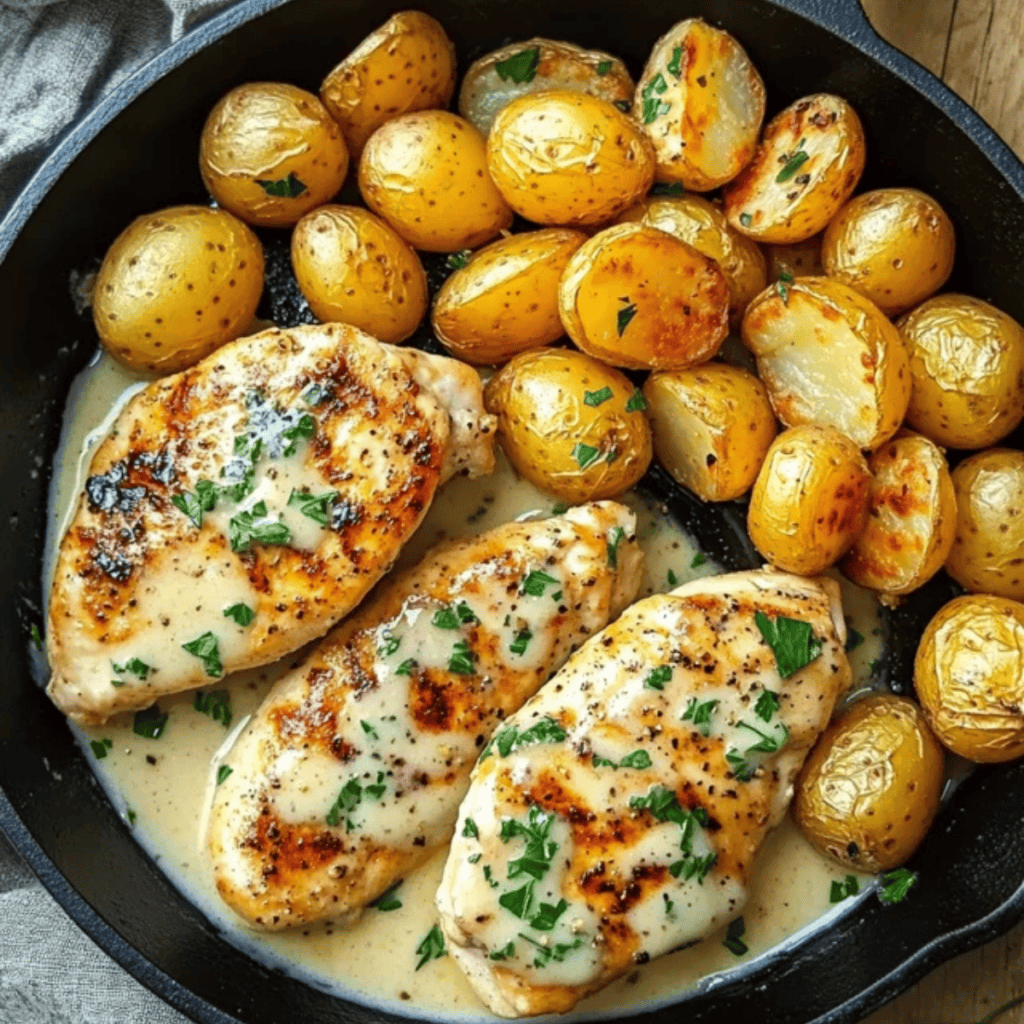 25 Pomysłów na Obiad z Kurczakiem – Szybko, Prosto i Pysznie 27 Kurczak w kremowym sosie czosnkowym z pieczonymi ziemniakami