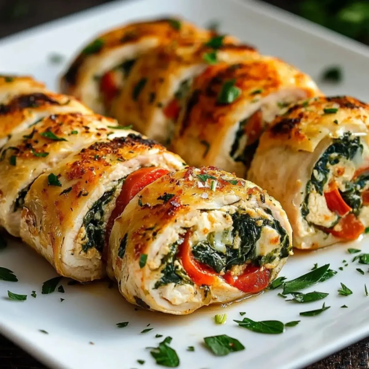 Roladki z kurczaka ze szpinakiem, papryką i serem