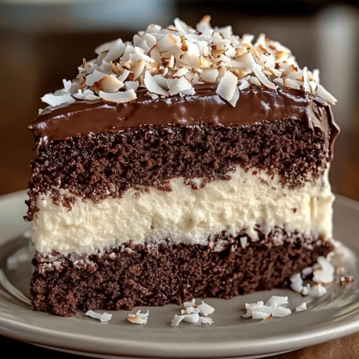 czekoladowe ciasto z kremem kokosowym i polewą