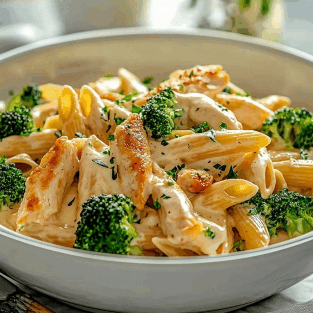 25 Pomysłów na Obiad z Kurczakiem – Szybko, Prosto i Pysznie 9 Makaron z kurczakiem i brokułami w sosie śmietanowym