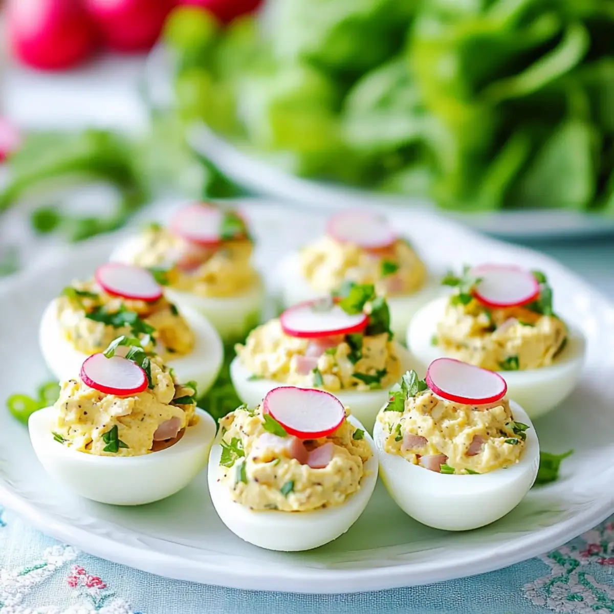 Jajka faszerowane z szynką, rzodkiewką i natką 2 Jajka faszerowane z szynką, rzodkiewką i natką