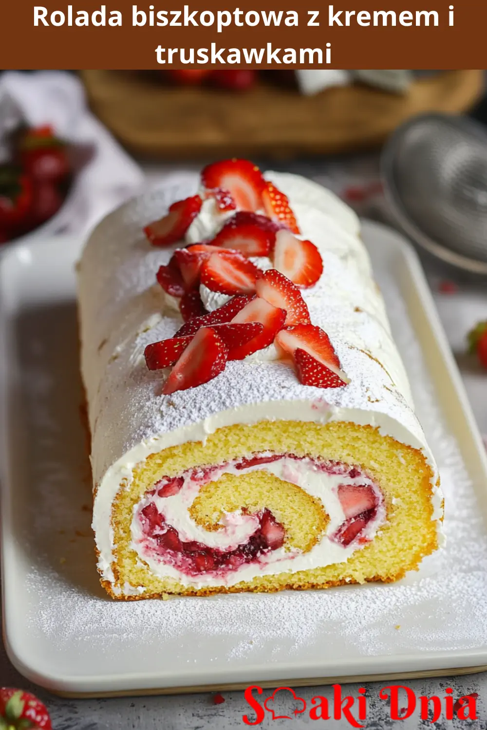 Rolada biszkoptowa z kremem i truskawkami 4 Rolada biszkoptowa z kremem i truskawkami