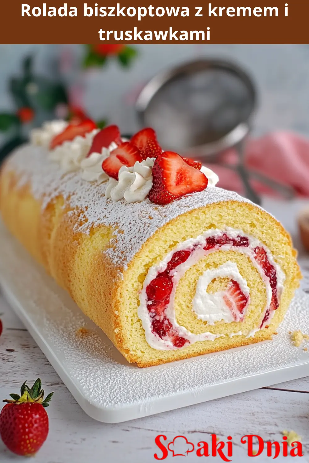 Rolada biszkoptowa z kremem i truskawkami 3 Rolada biszkoptowa z kremem i truskawkami