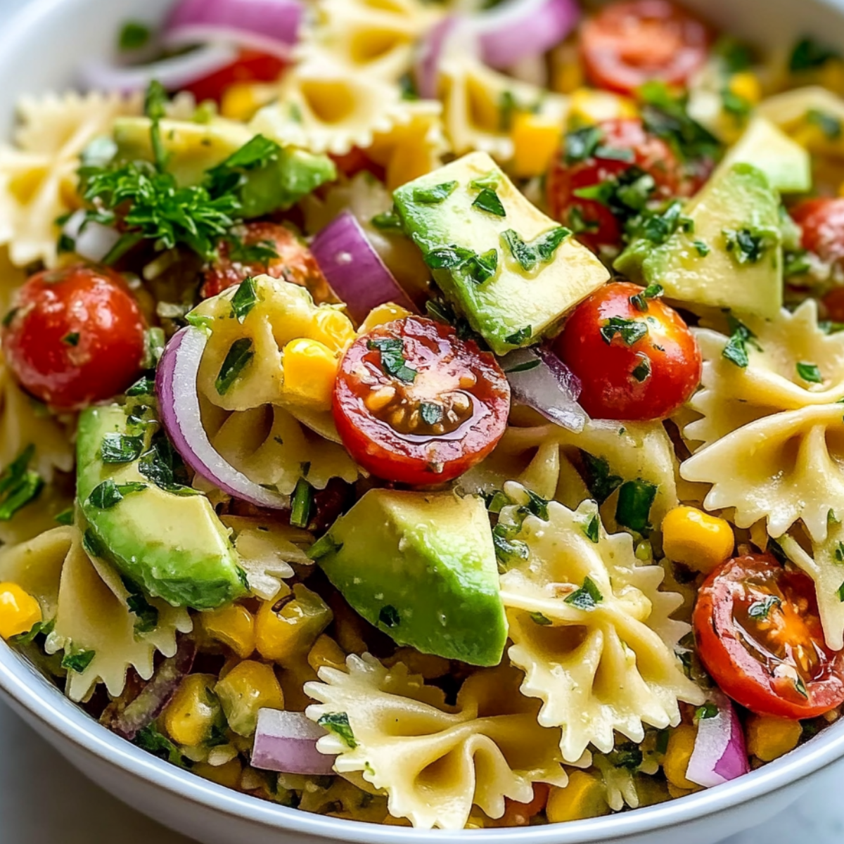 Sałatka makaronowa z awokado i warzywami