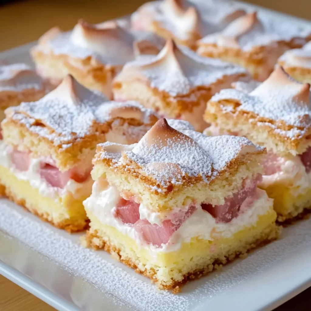 Ciasto z rabarbarem, budyniem i bezą