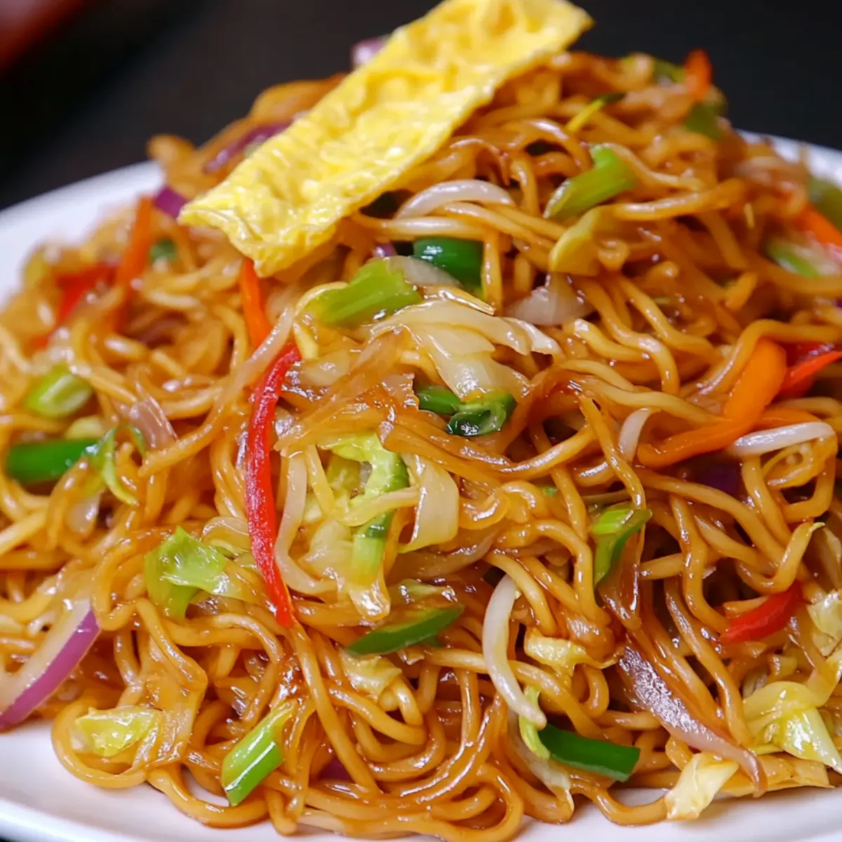 Smażony makaron azjatycki z warzywami i jajkiem