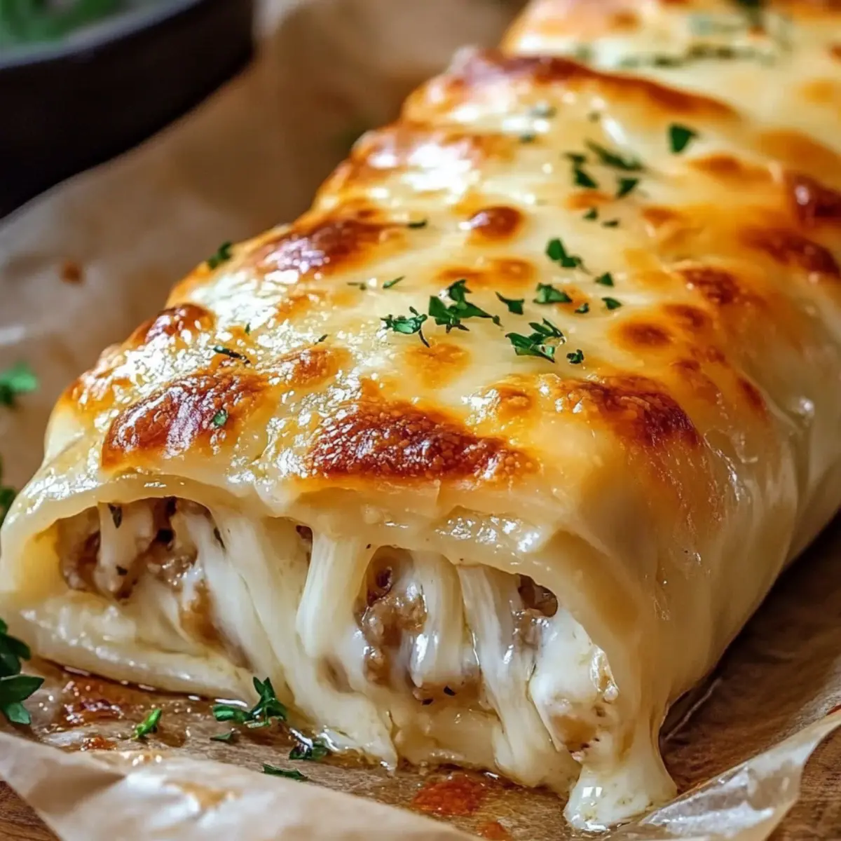 Rolada z mielonym mięsem i sosem serowym