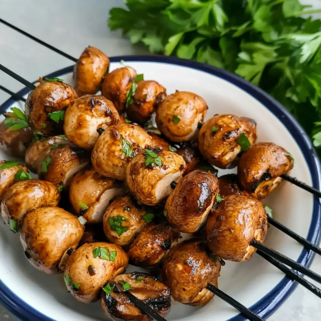 Grillowane pieczarki na patyku