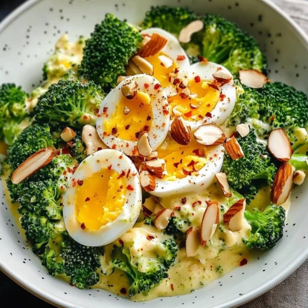 Sałatka Brokułowa z Jajkiem i Sosem Czosnkowym