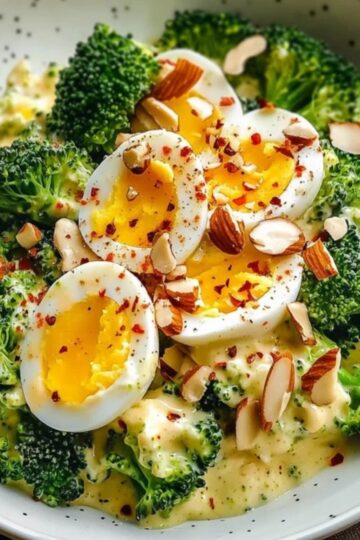Sałatka Brokułowa z Jajkiem i Sosem Czosnkowym