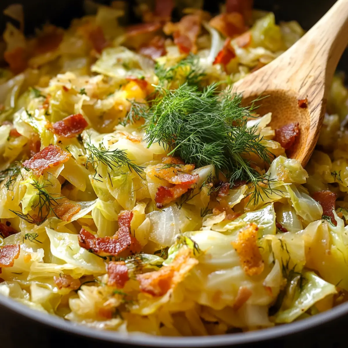 Młoda kapusta z boczkiem i koperkiem