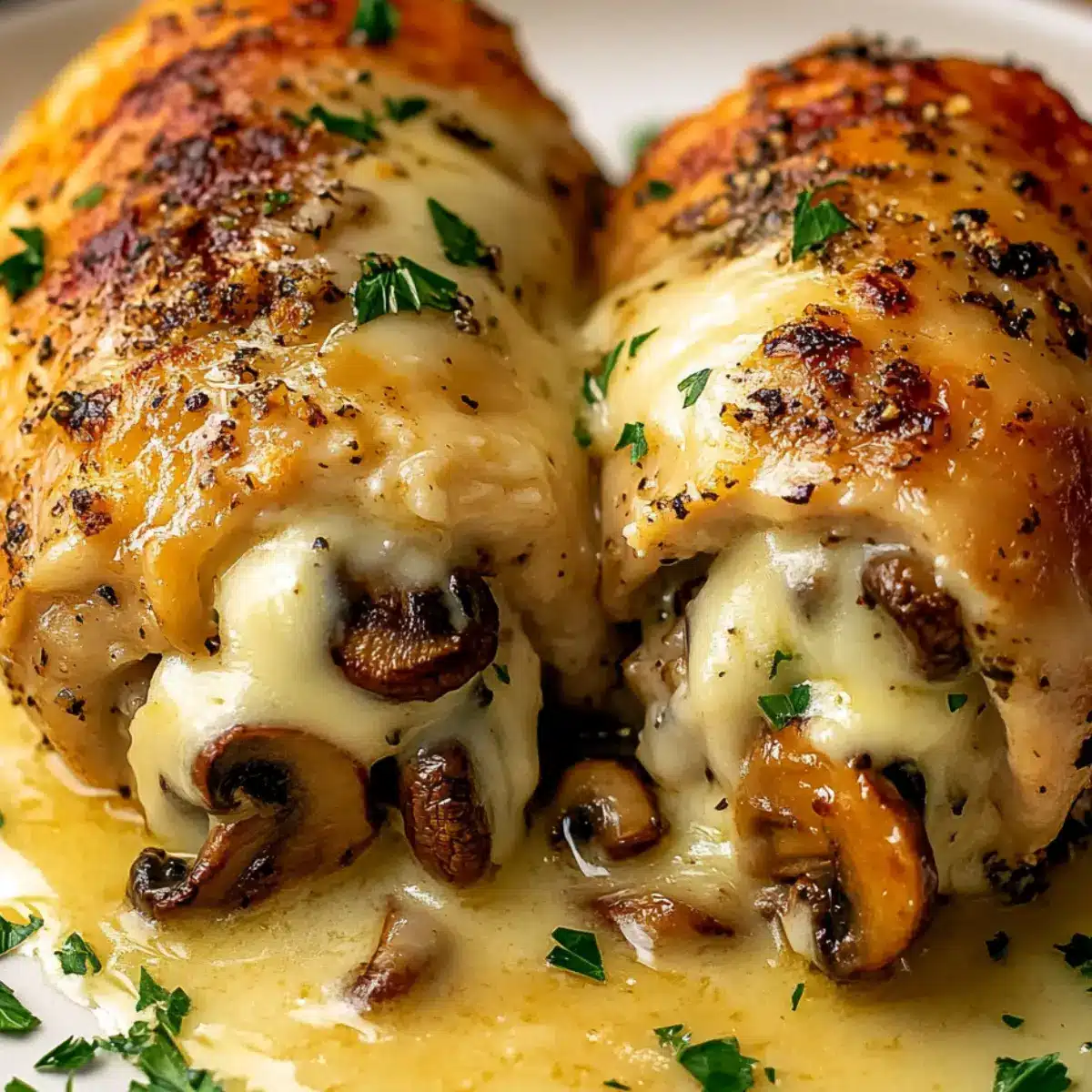 Kurczak faszerowany pieczarkami i serem w maślanym sosie czosnkowym 2 Kurczak faszerowany pieczarkami i serem w maślanym sosie czosnkowym
