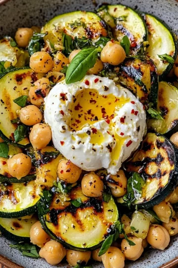 Sałatka z grillowaną cukinią, ciecierzycą i burratą