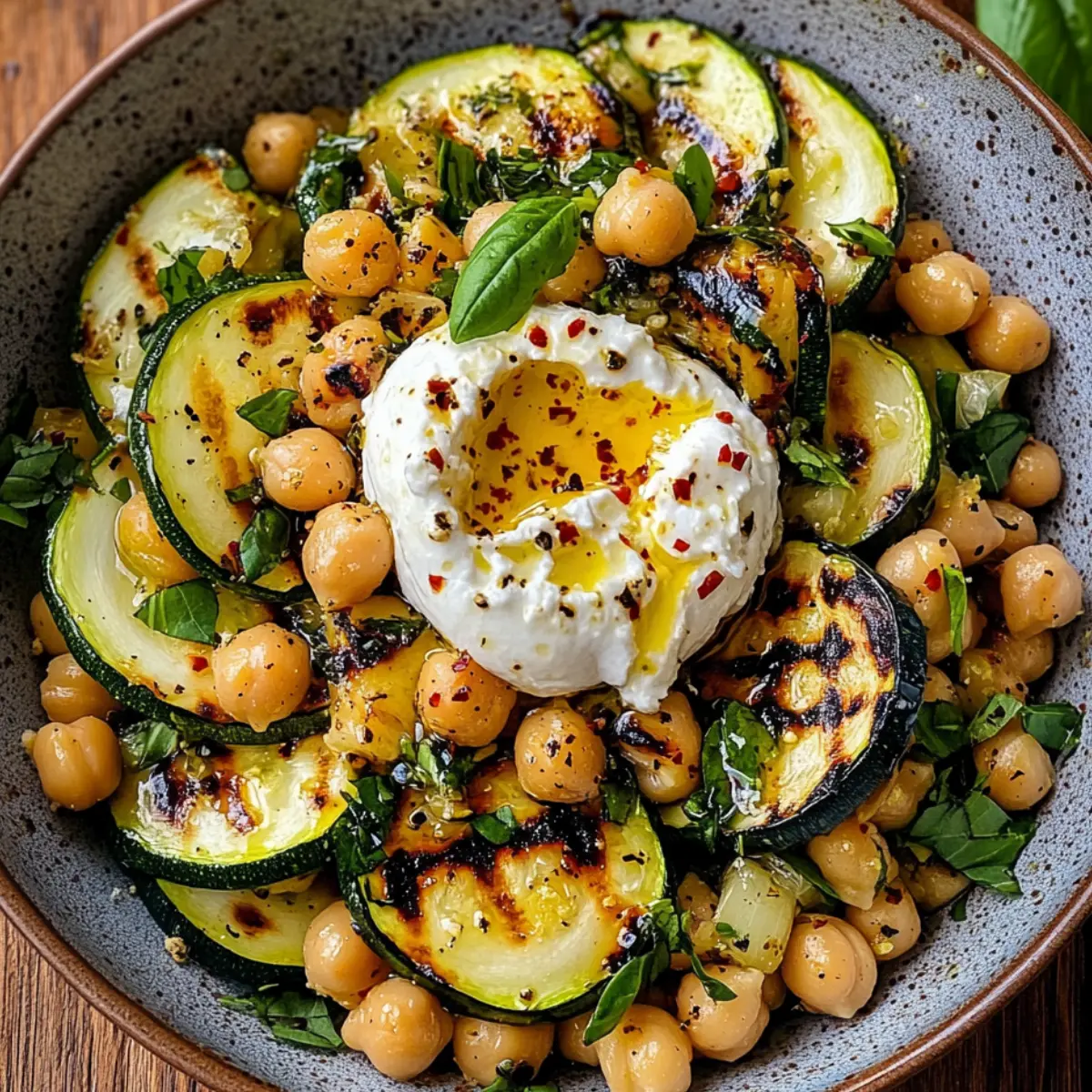 Sałatka z grillowaną cukinią, ciecierzycą i burratą