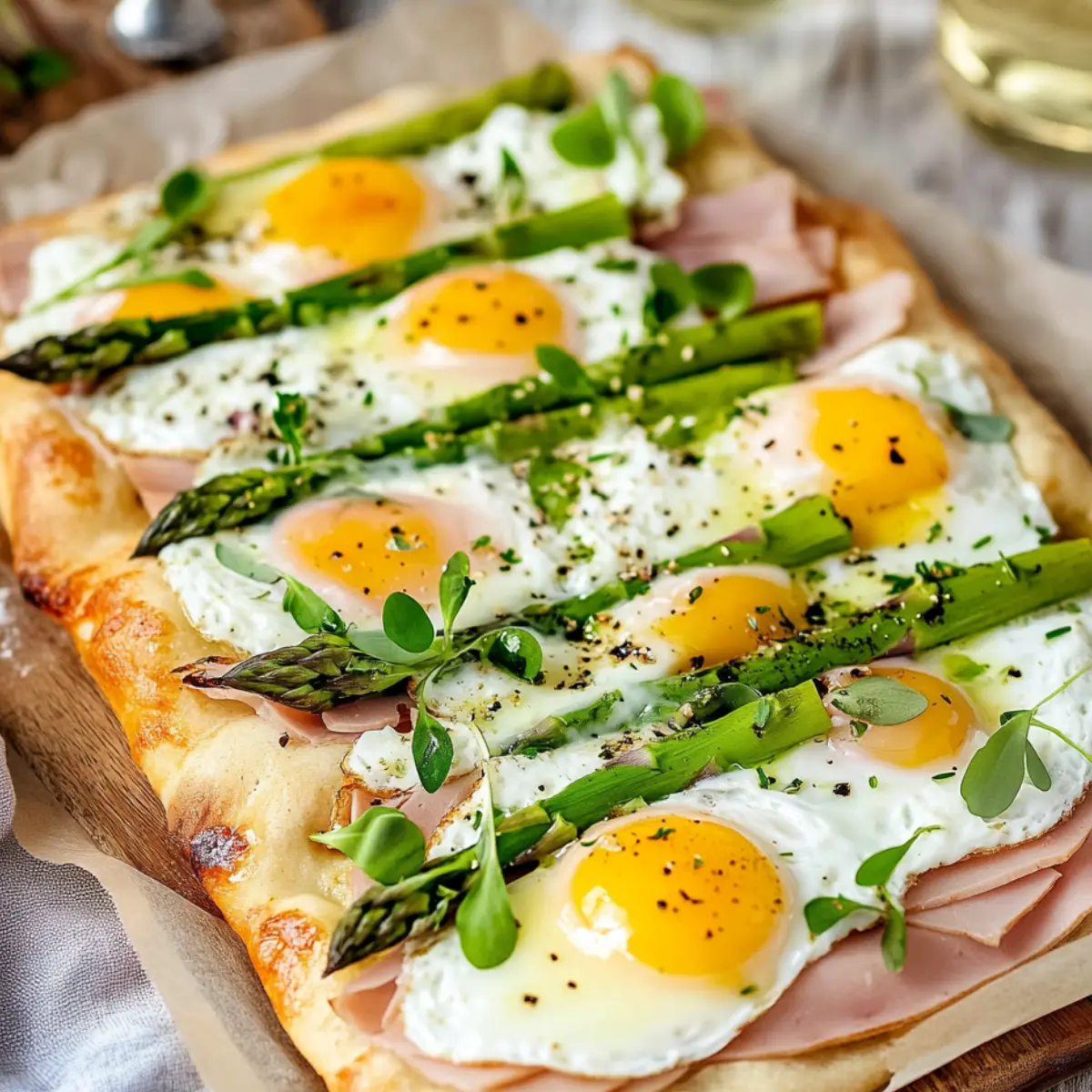 Tarta z szynką, szparagami i sadzonymi jajkami
