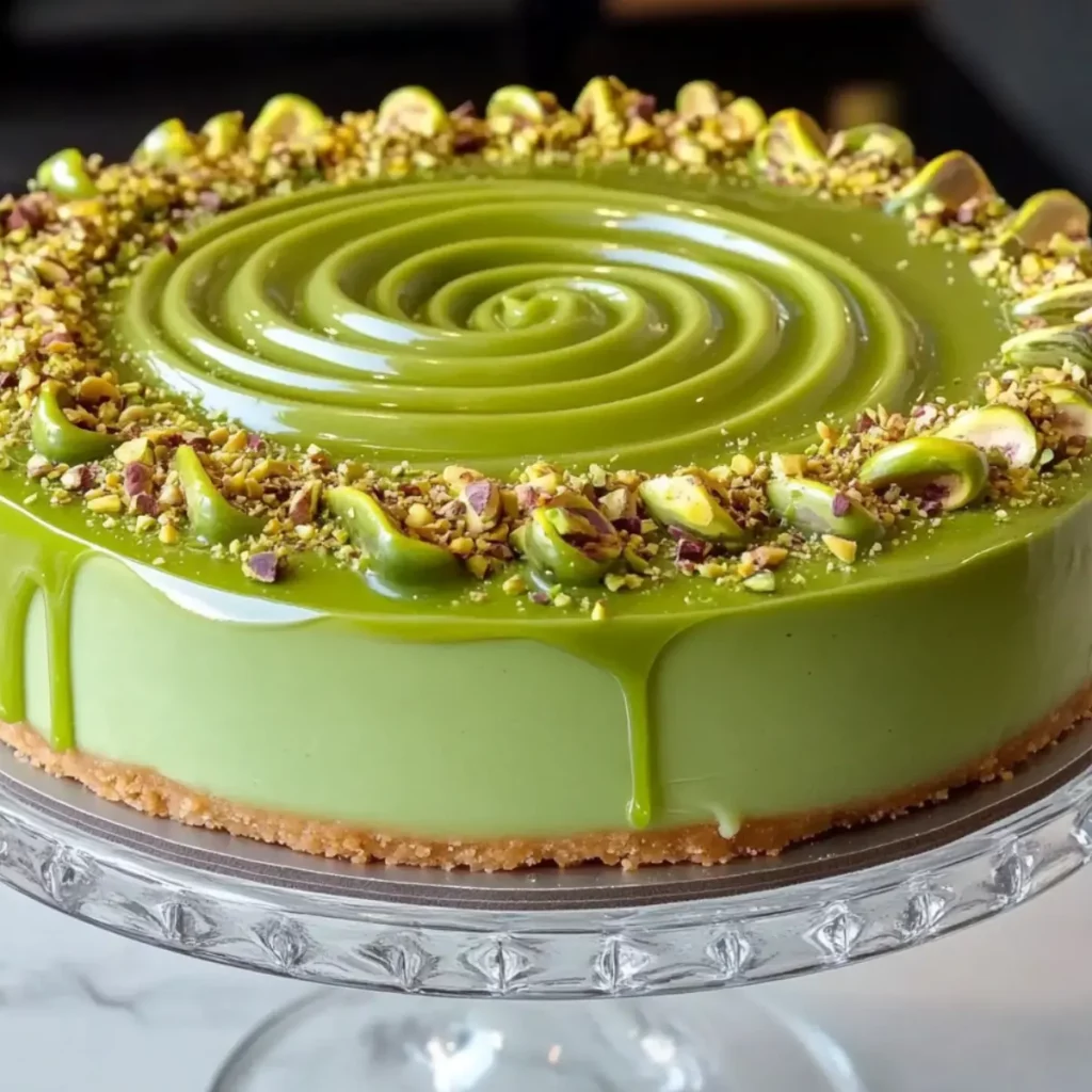Pistacjowy sernik na zimno z polewą i chrupiącymi orzechami