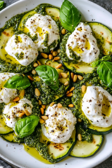 Sałatka z grillowaną cukinią, burratą i pesto
